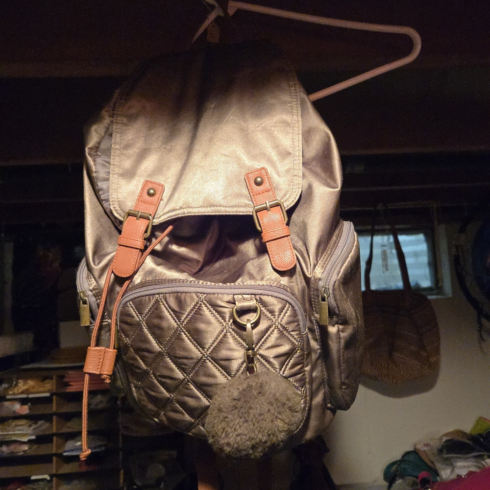 Source Unknown Quilted Backpack - Silver And Tan - image 2